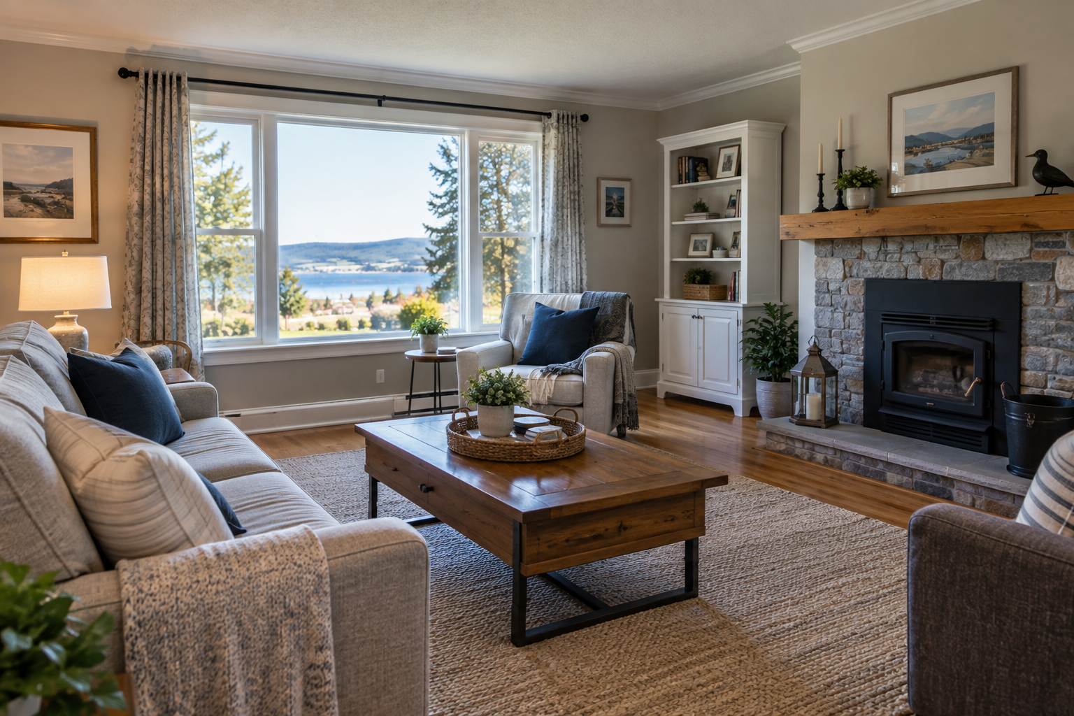 Clean and decluttered living room prepared for home buyers