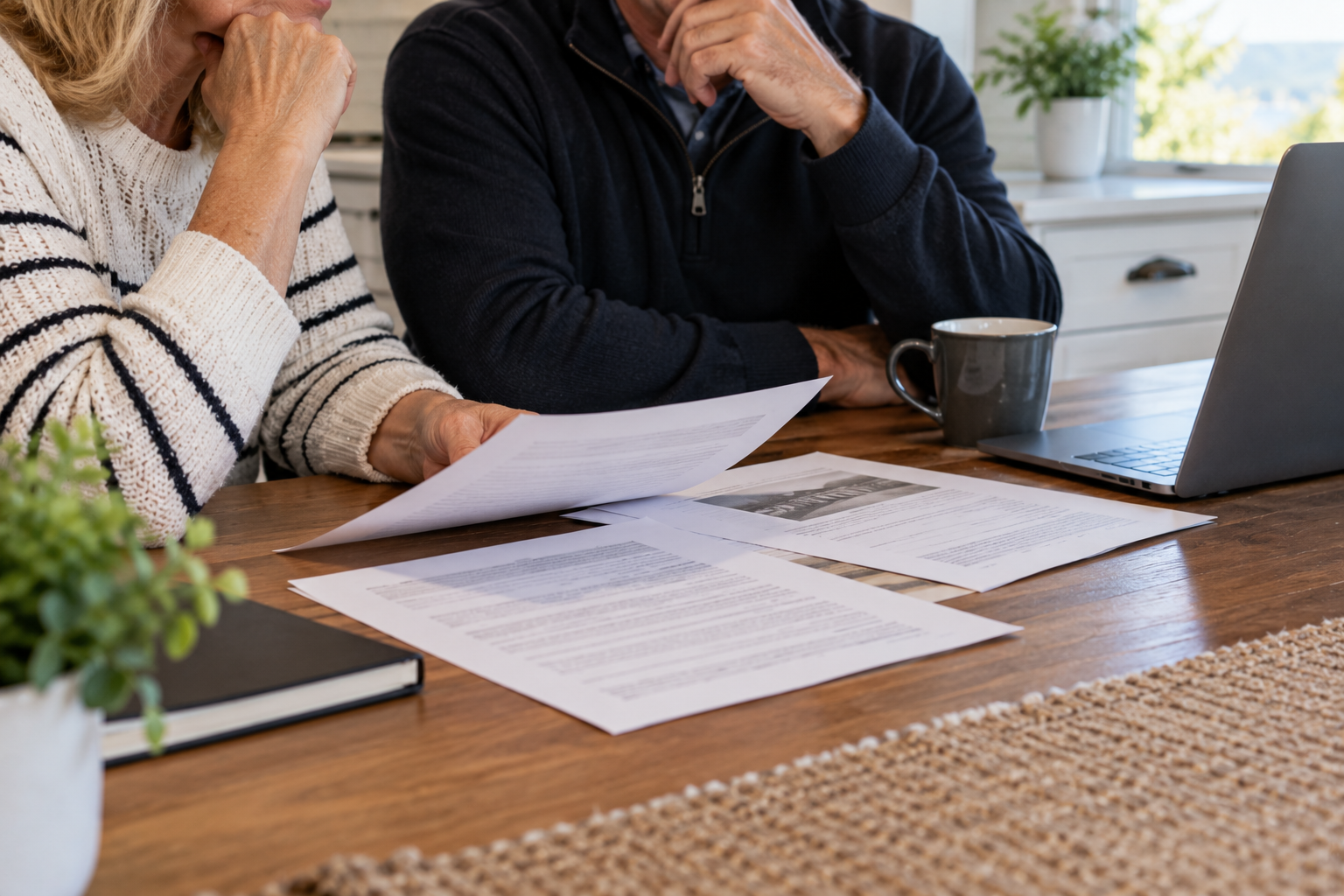 Home sellers reviewing the price and conditions of a purchase offer
