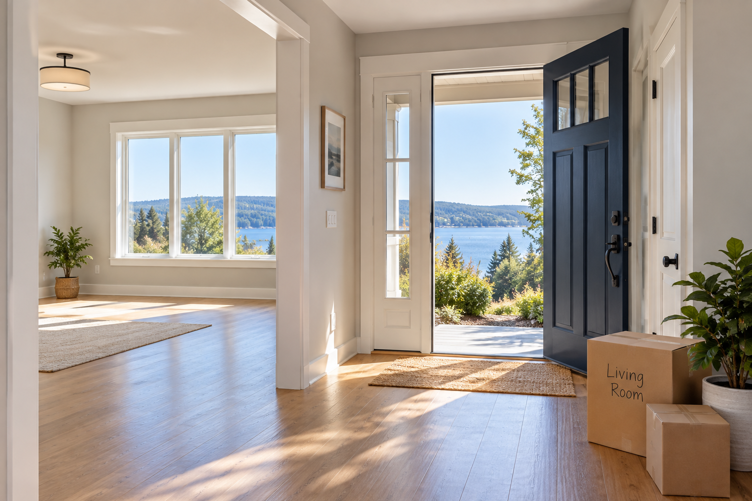 Nova Scotia home ready for possession with moving boxes near the entrance