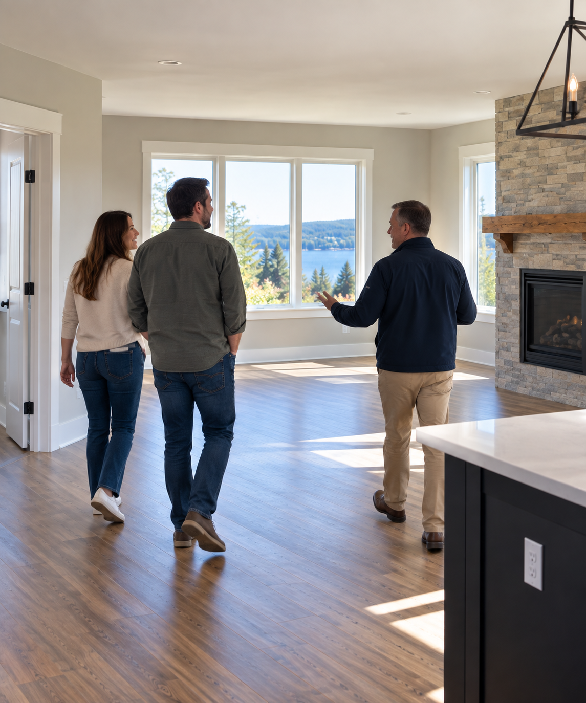 Buyer and REALTOR® walking through an empty home before closing