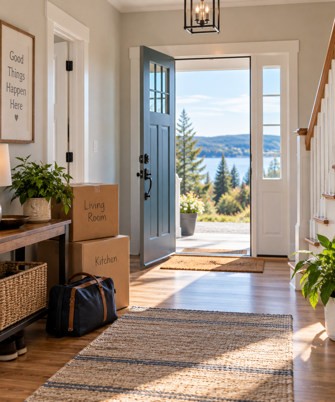 Nova Scotia home entrance with moving boxes ready for possession