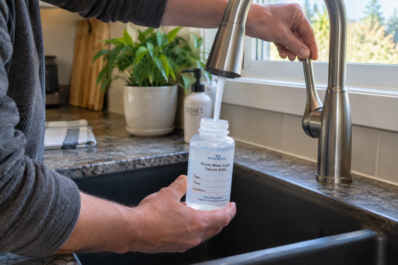 Collecting a private well water sample for testing