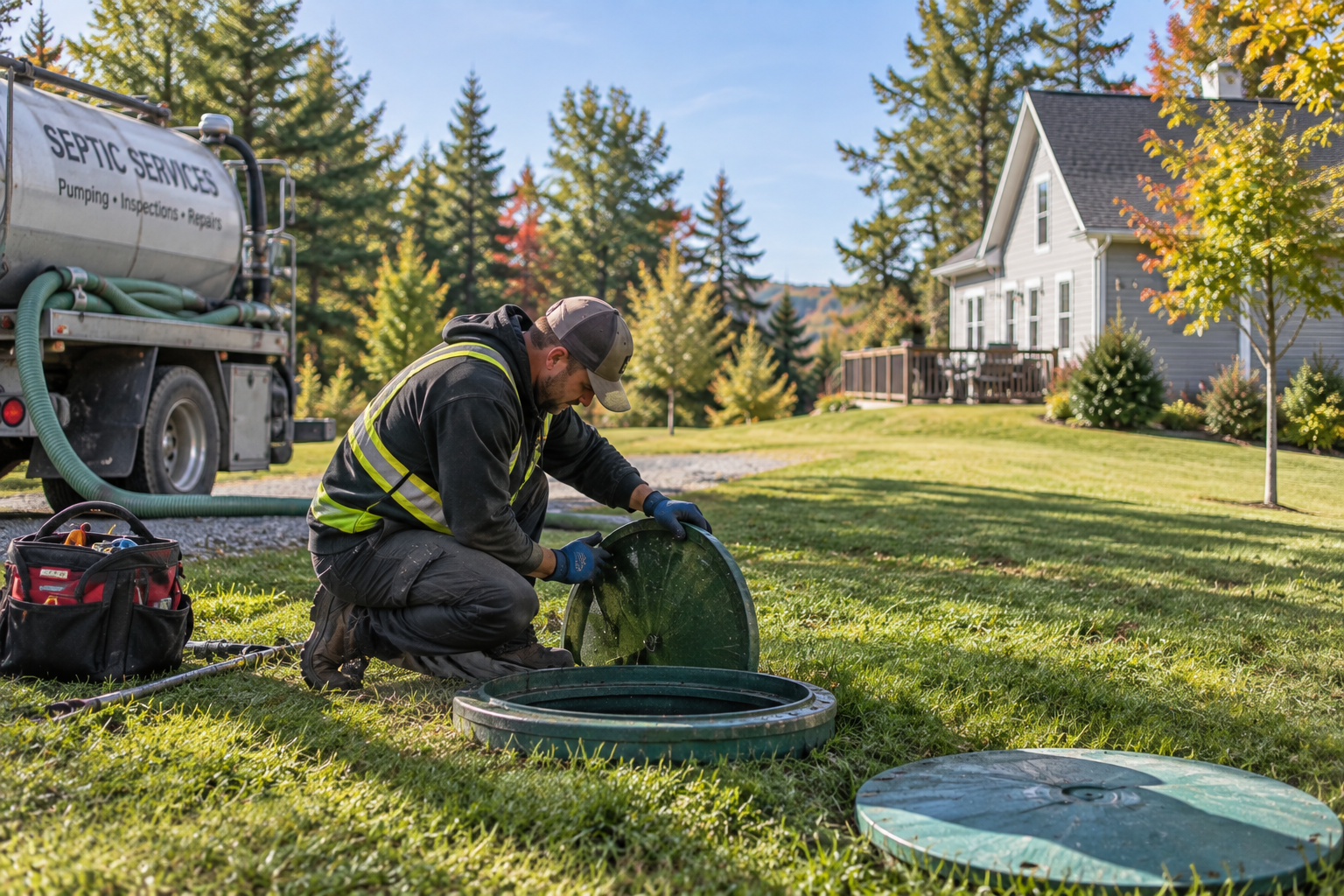 Professional evaluating a septic system at a Nova Scotia home