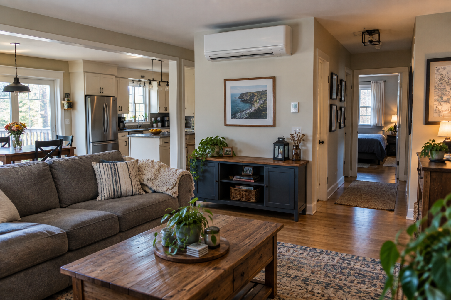 Ductless heat pump heating the main living area of a home