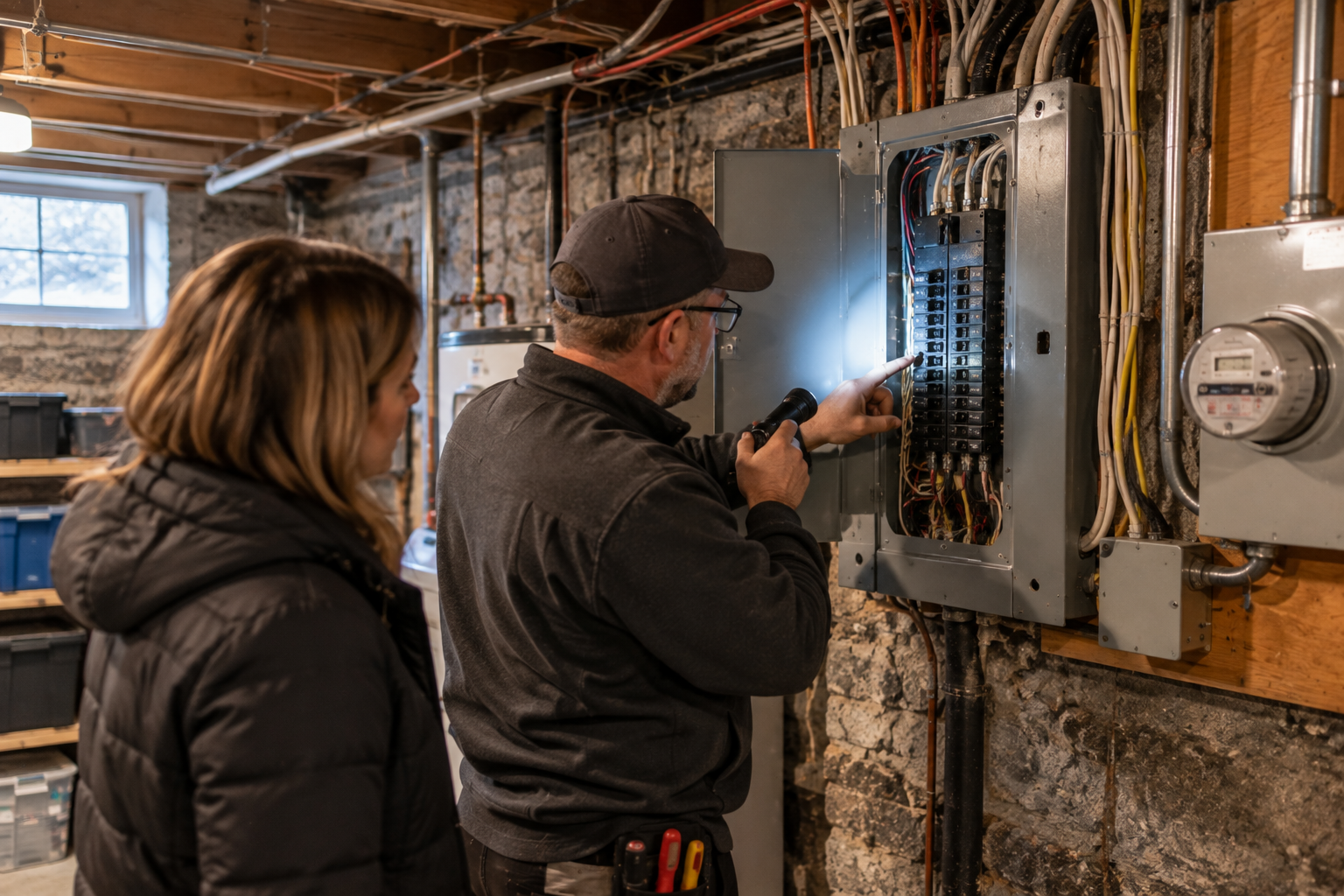 Electrical system being evaluated in an older home