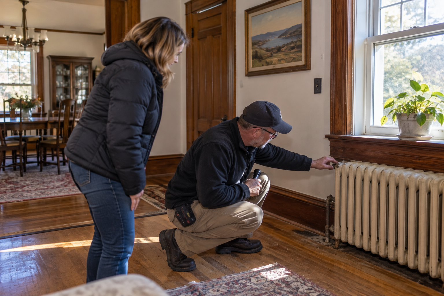 Home inspector evaluating an older Nova Scotia house