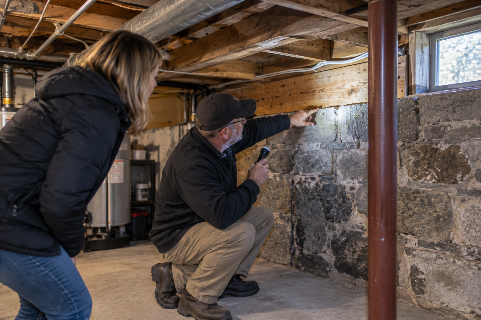 Home inspector examining visible components of a house