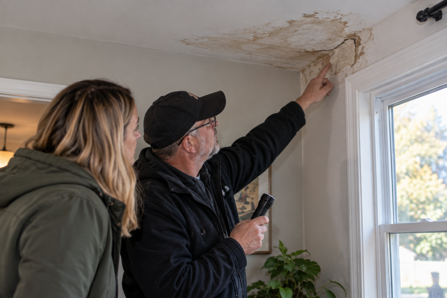 Buyer reviewing a concern identified during a home inspection