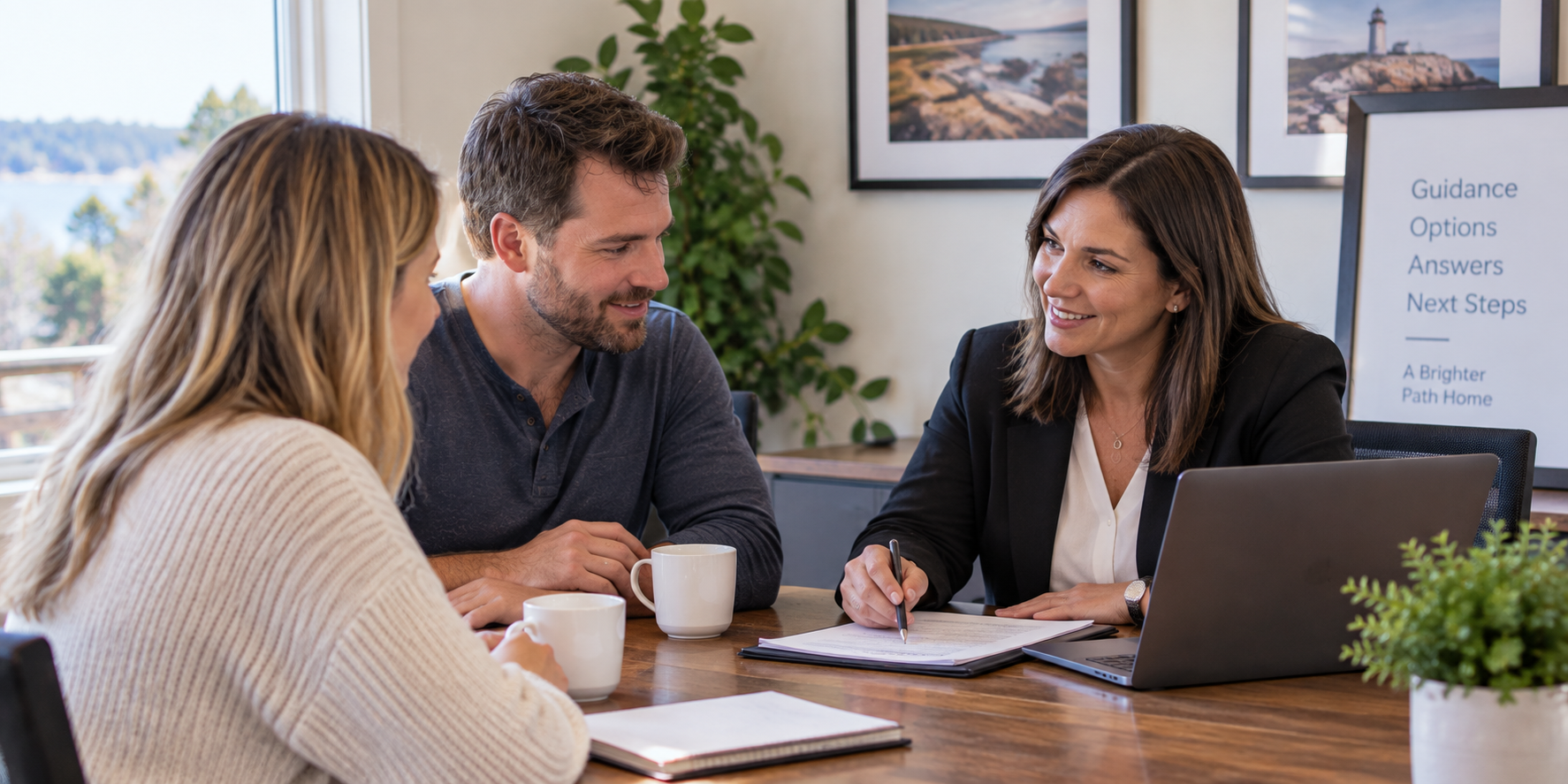Home buyers discussing mortgage pre-approval with a mortgage professional