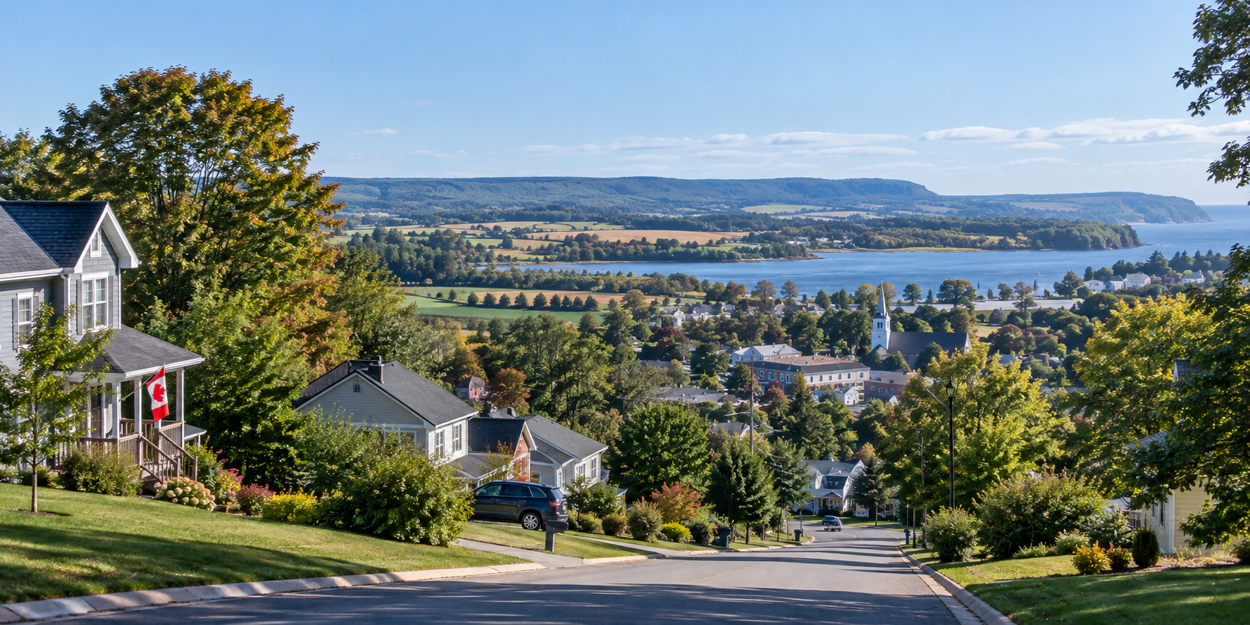 Residential community in Nova Scotia showing homes and surrounding landscape