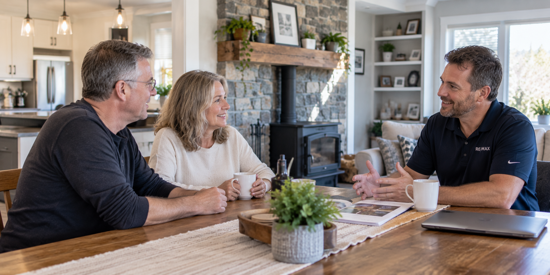 Homeowners discussing buying and selling a home with their REALTOR®