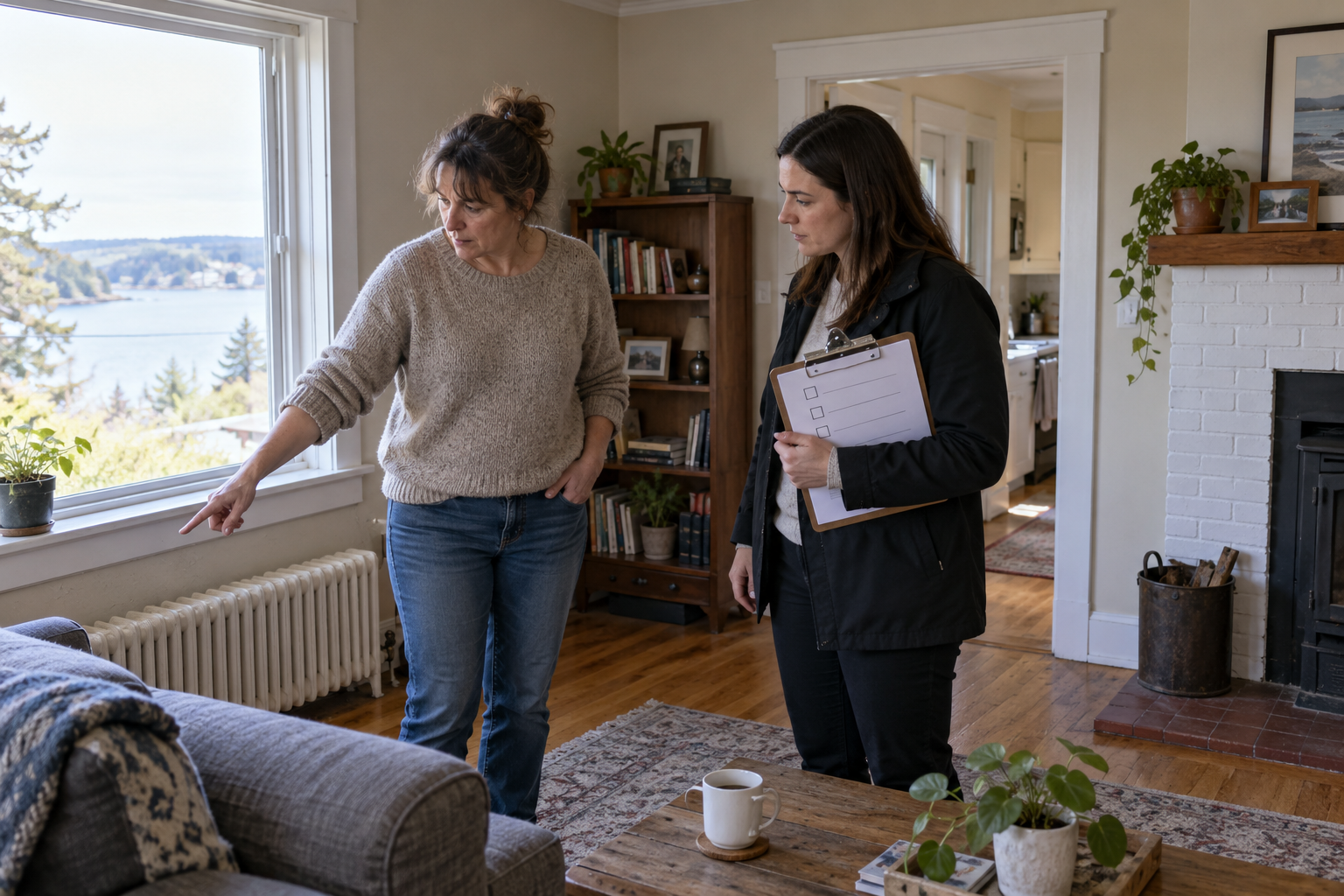 A homeowner and REALTOR® reviewing a room during a pre-listing walk-through.