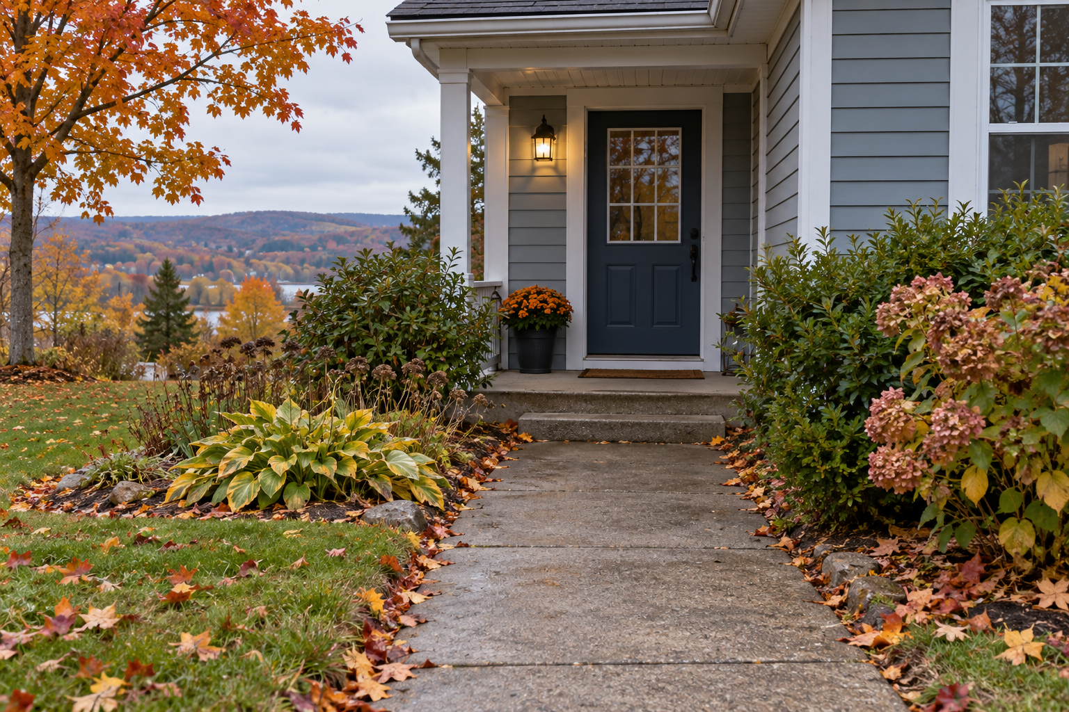 A clear walkway leading to a home entrance in the Annapolis Valley.