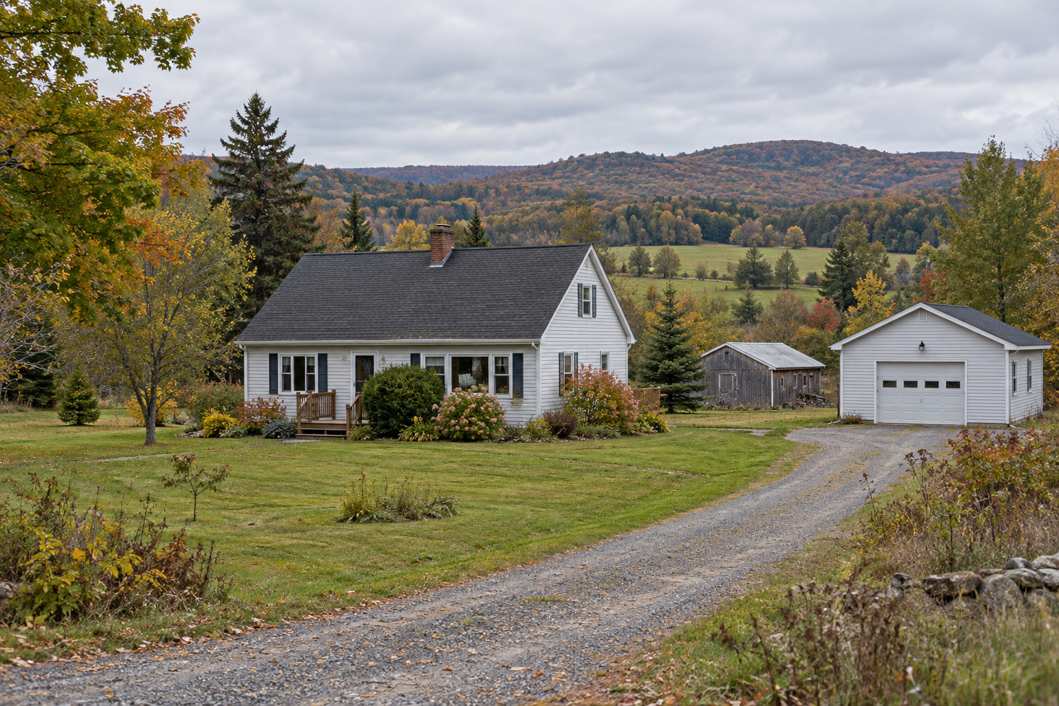A driveway and outbuilding on a property in the Annapolis Valley.