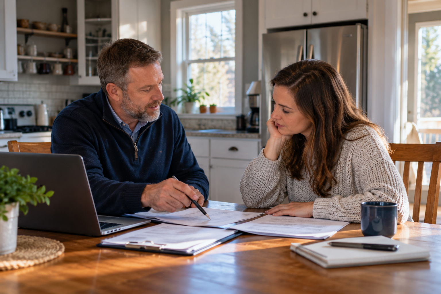 Homebuyer discussing property insurance concerns with a real estate professional
