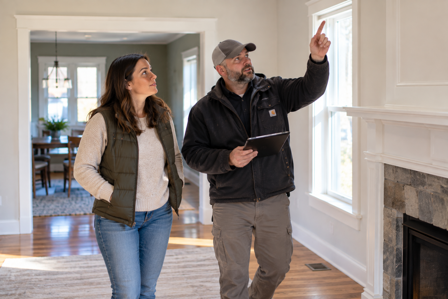 Buyer taking a closer look at a home after the inspection