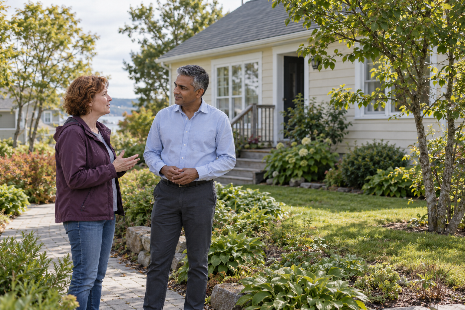 Buyer discussing home ownership questions before purchasing