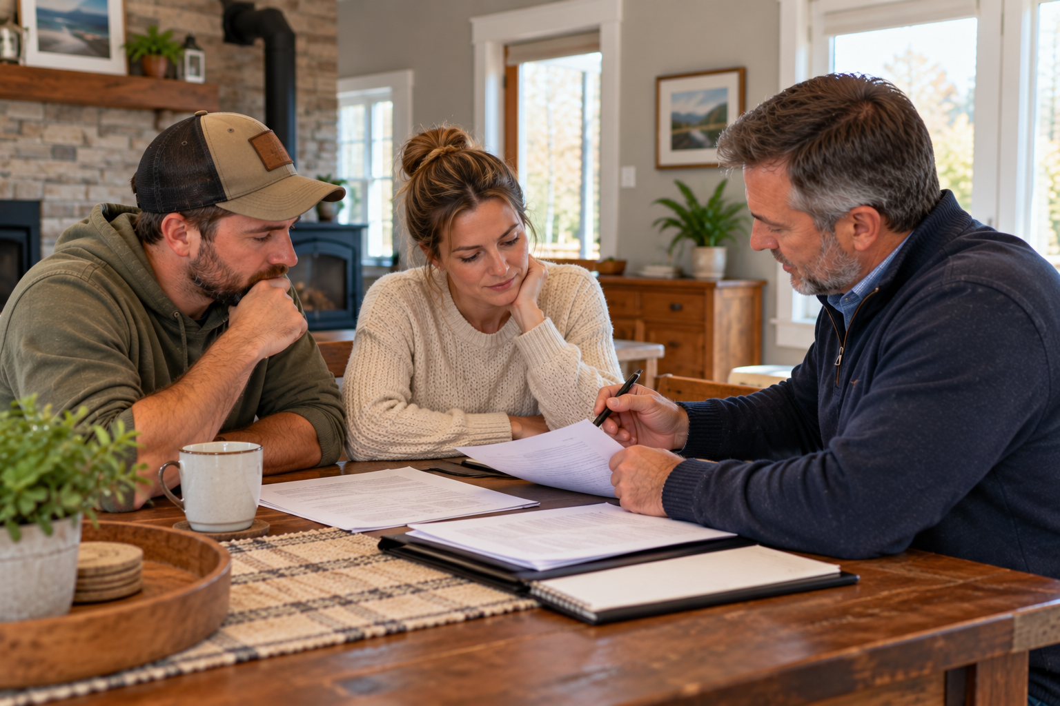 Homebuyer and real estate professional reviewing purchase conditions