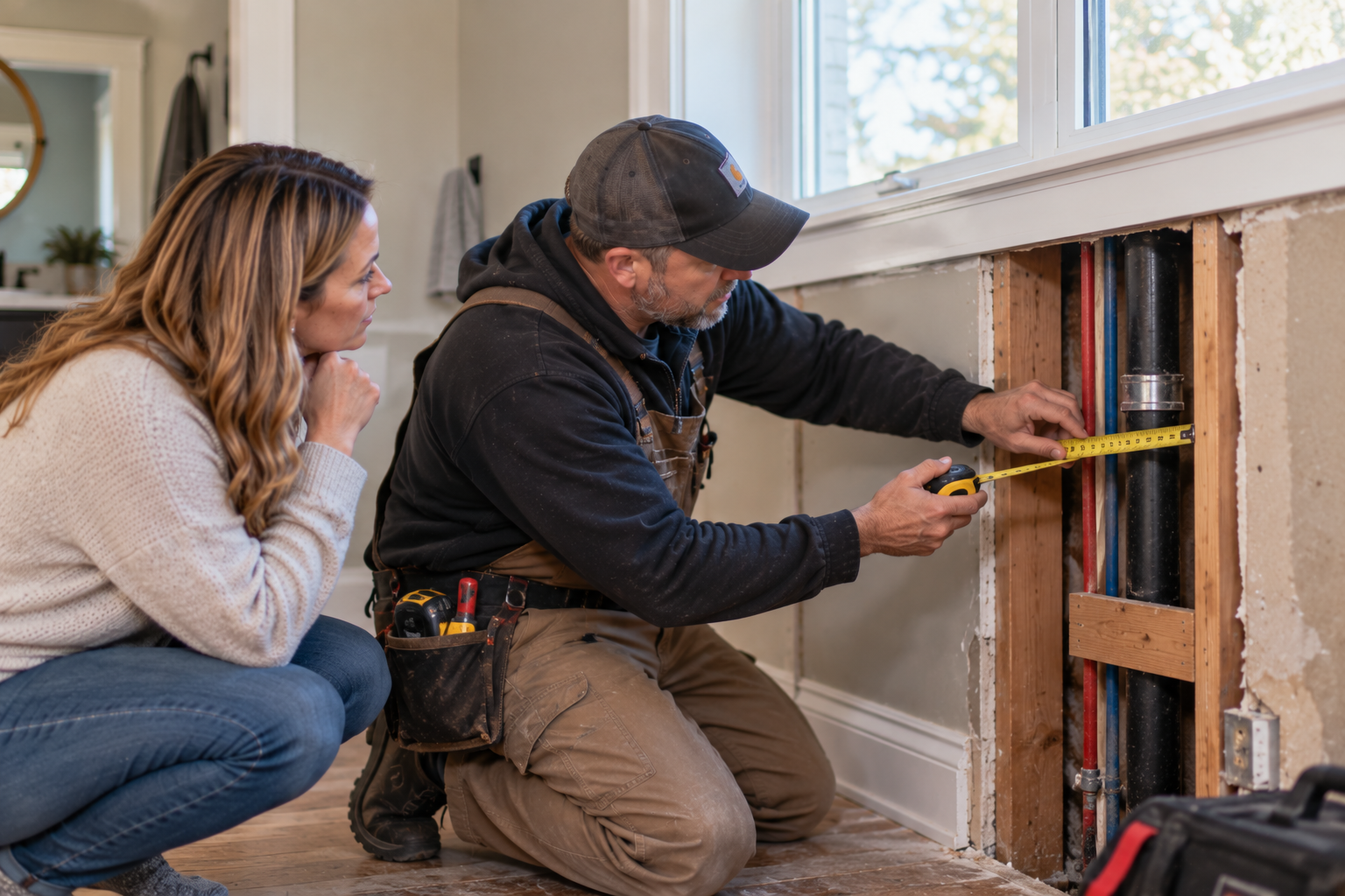 Contractor evaluating a repair identified during a home inspection