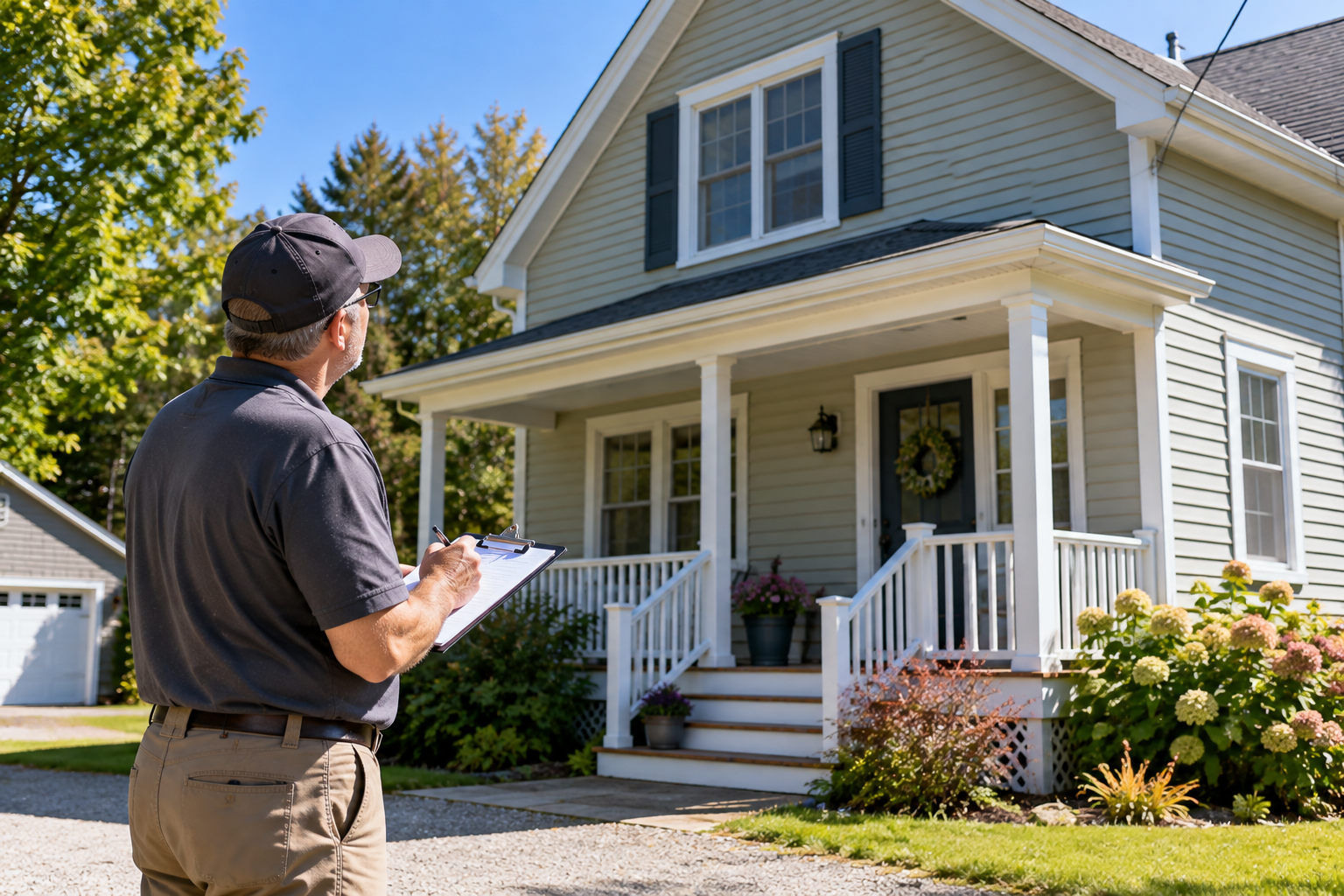 Property appraiser assessing the exterior of a residential home