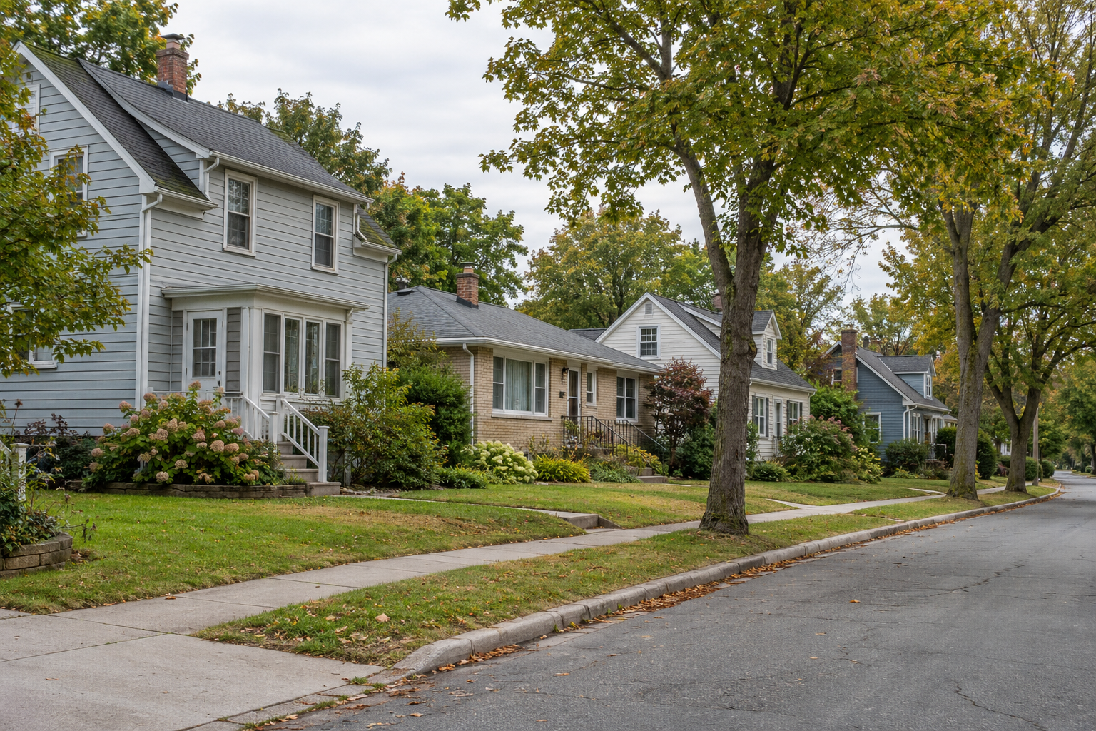 Different homes along an established residential street