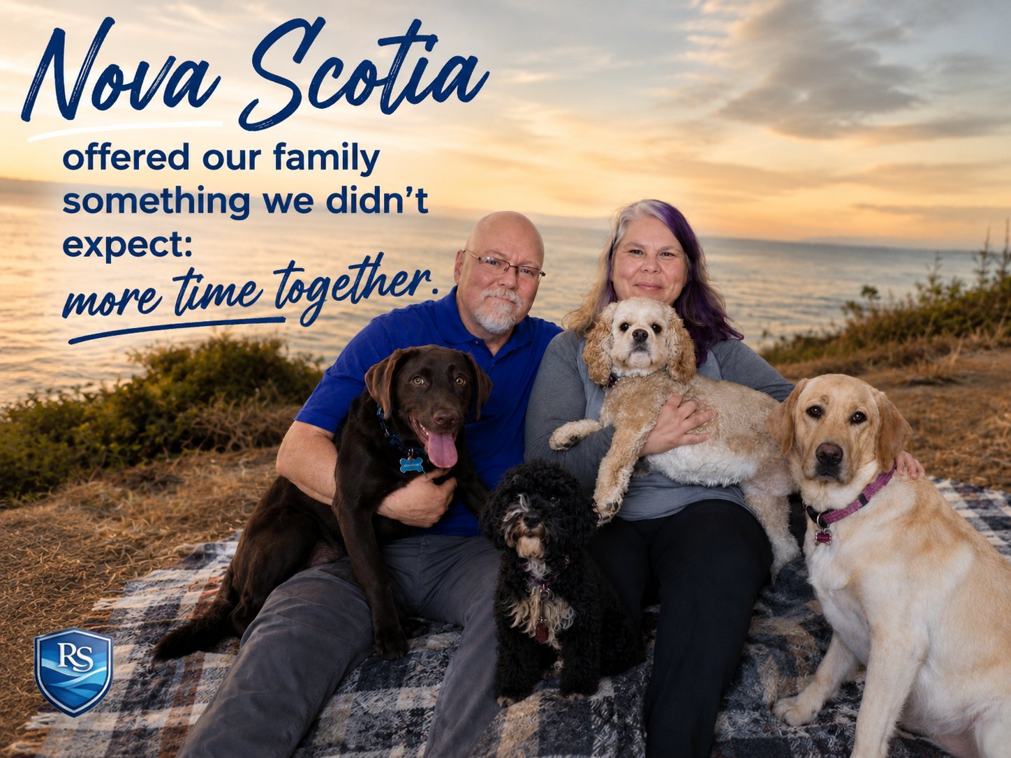 Rob Schellenberger with his wife and puppies